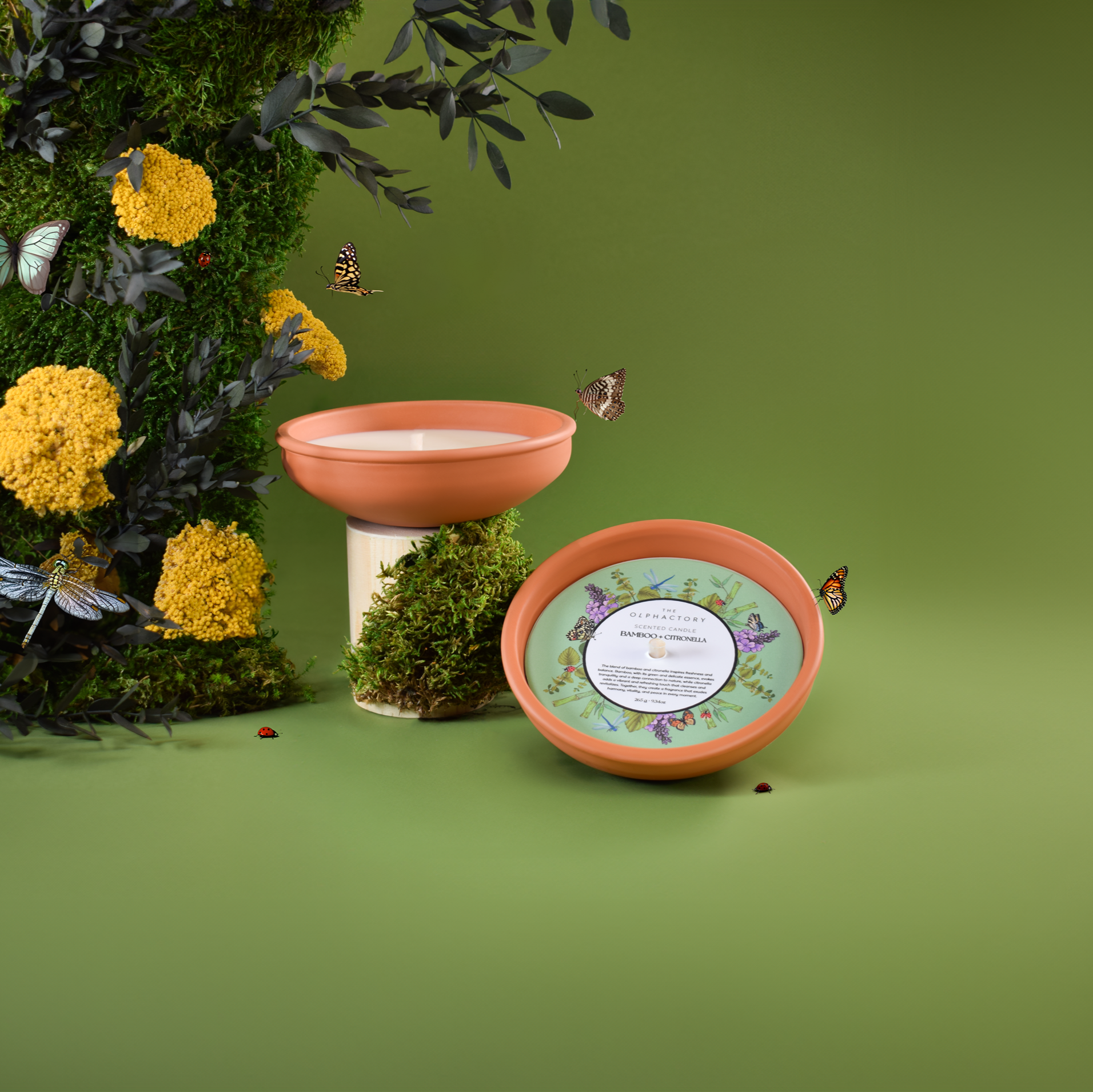 THE OLPHACTORY נר טרקוטה Bamboo + Citronella להרחקת יתושים וחרקים
