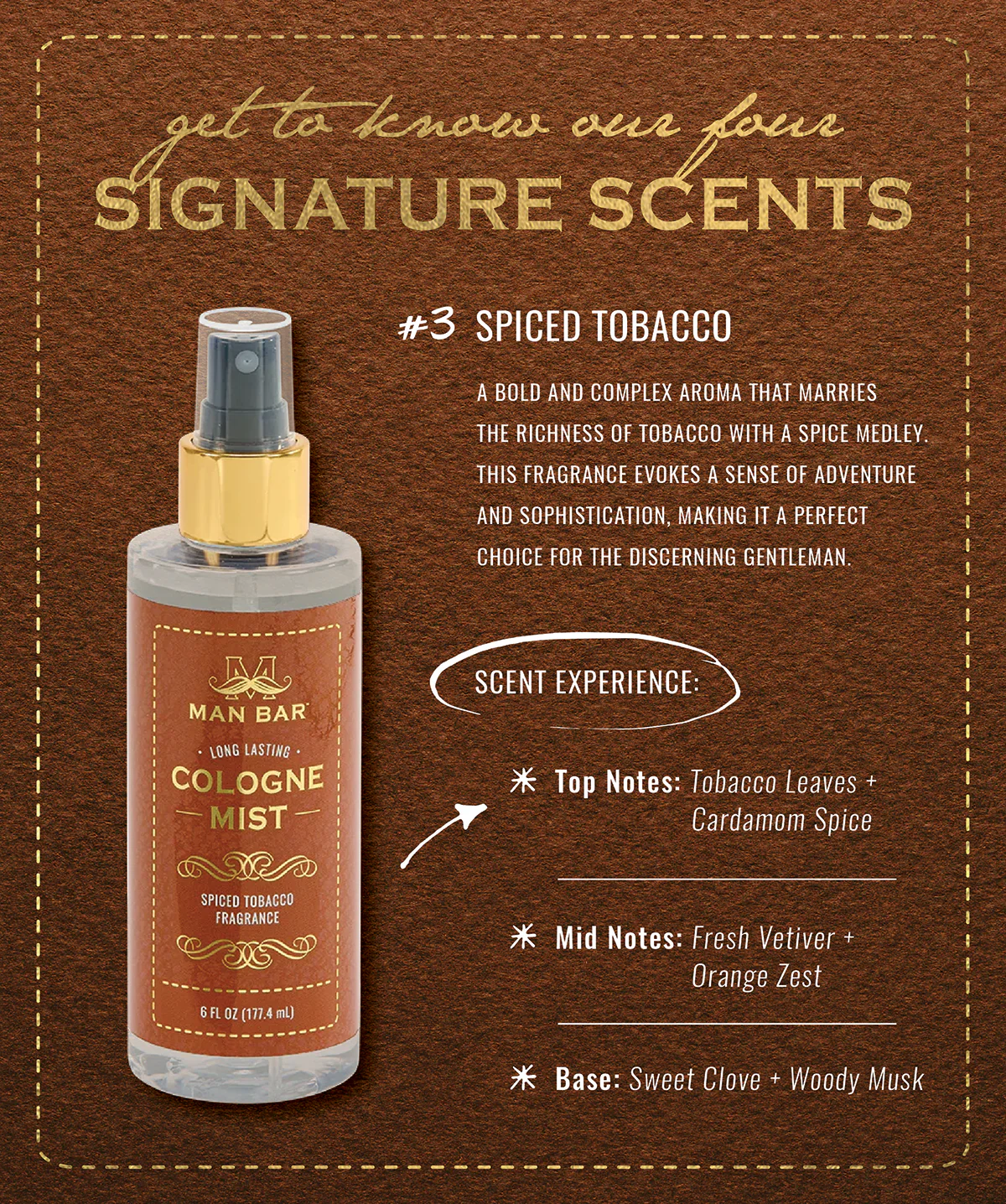 מבשם גוף לגבר MAN BAR® Cologne Mist Spiced Tobacco