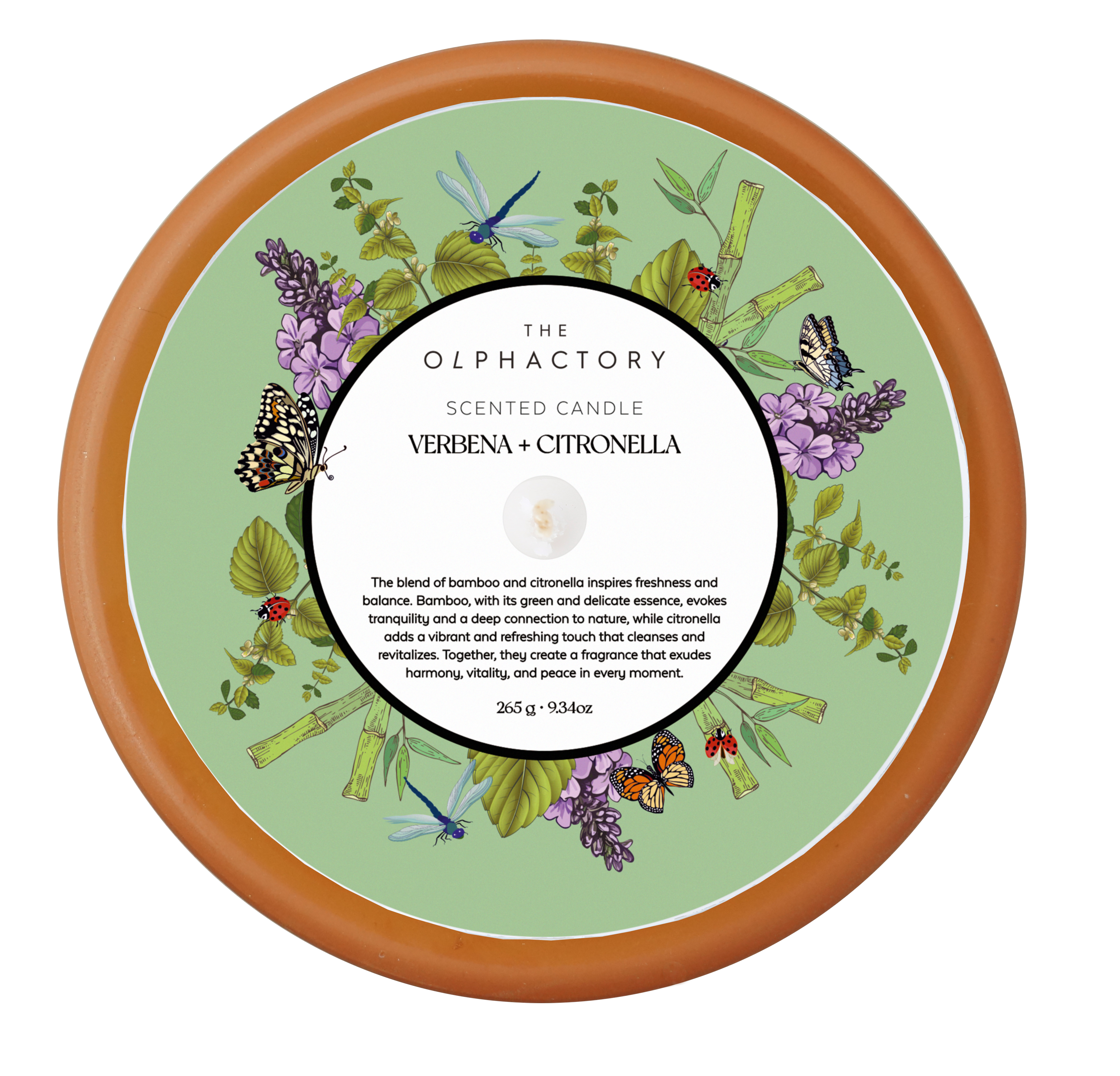 THE OLPHACTORY  נר טרקוטה גדול Verbena + Citronella להרחקת יתושים וחרקים