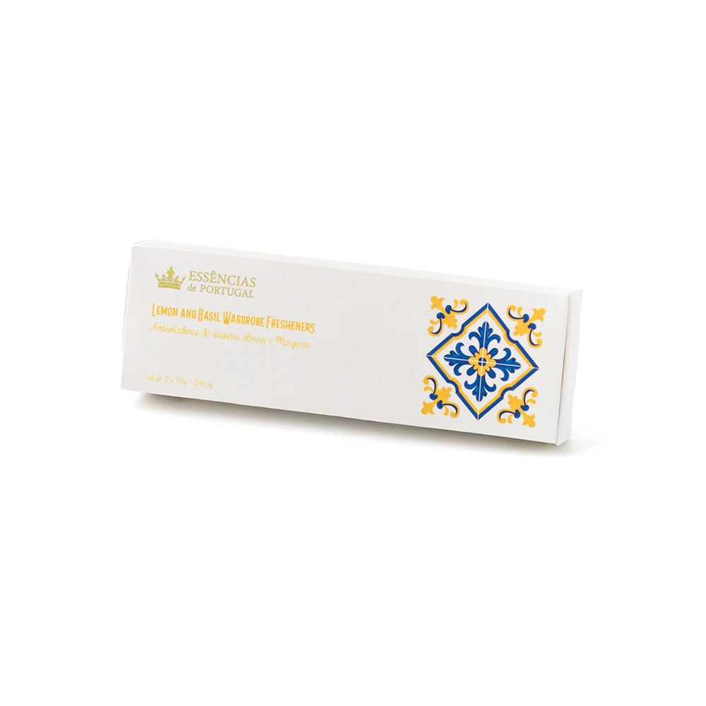 מבשם תלייה Essências de Portugal בניחוח Lemon & Basil מקולקציית Azulejos de Portugal, בעיצוב אריח צהוב