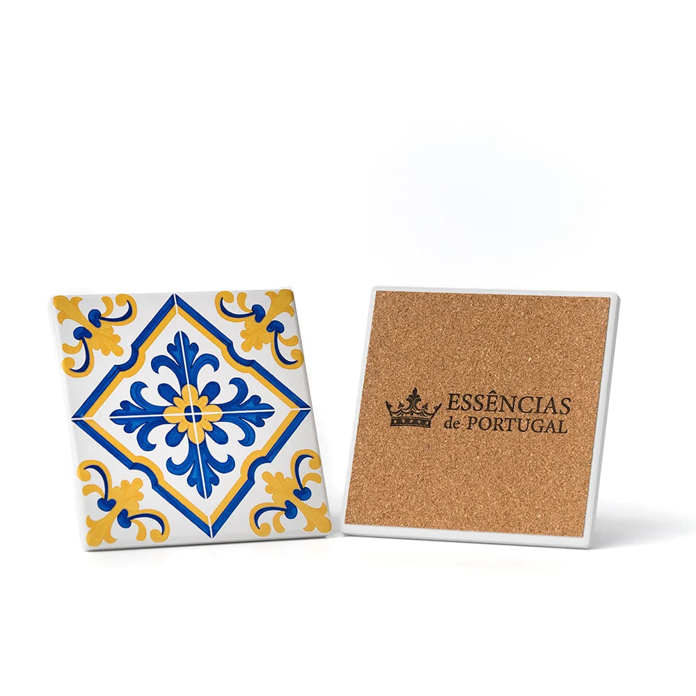 אריח דקורטיבי צהוב כחול מקולקציית Azulejos de Portugal — תחתית לכוסות, מפיצים ונרות